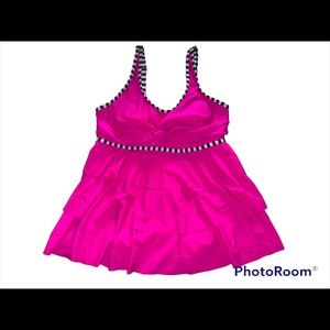 Medium Hot Pink w/ Black & White stripes Tankini Bikini Top